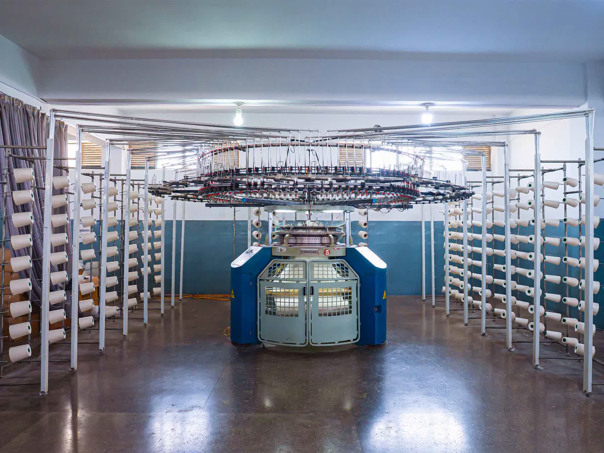 Circular knitting machine on the production floor